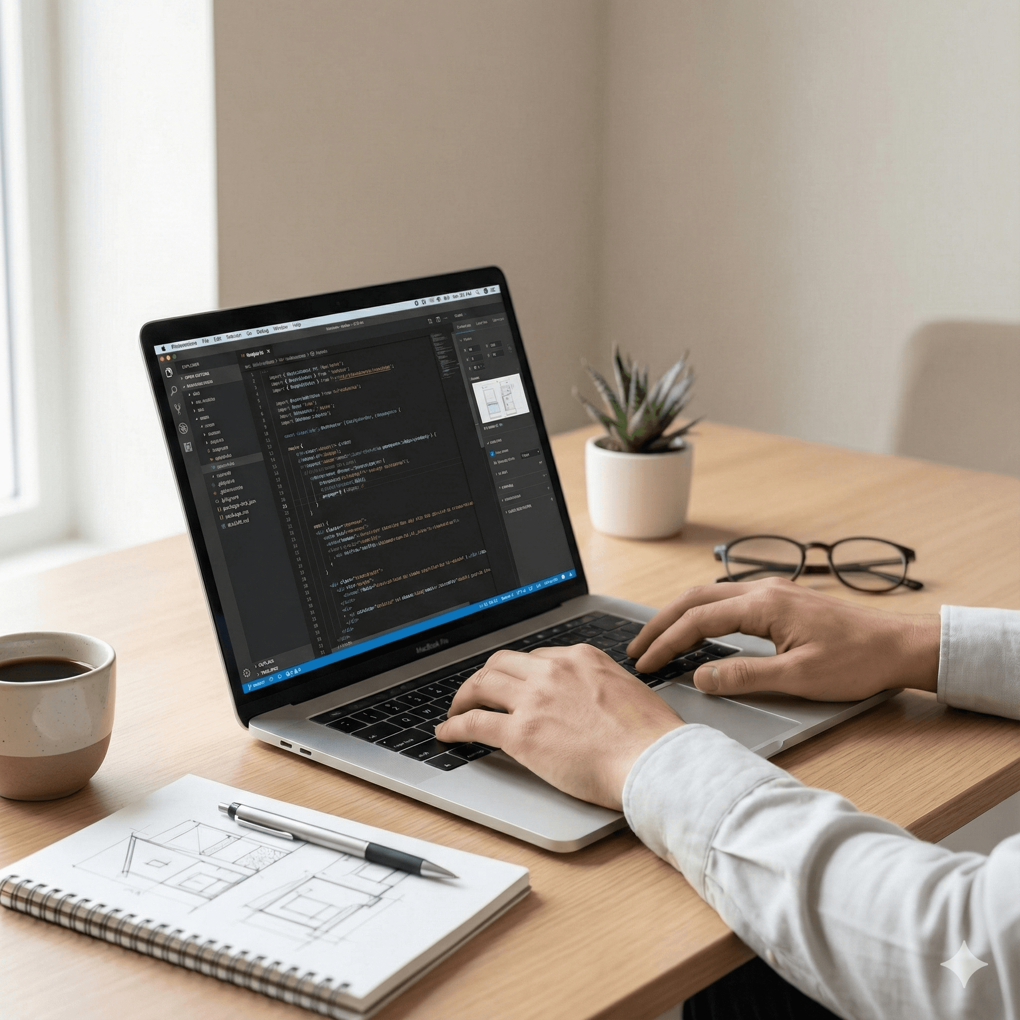 Persona trabajando en un notebook con código